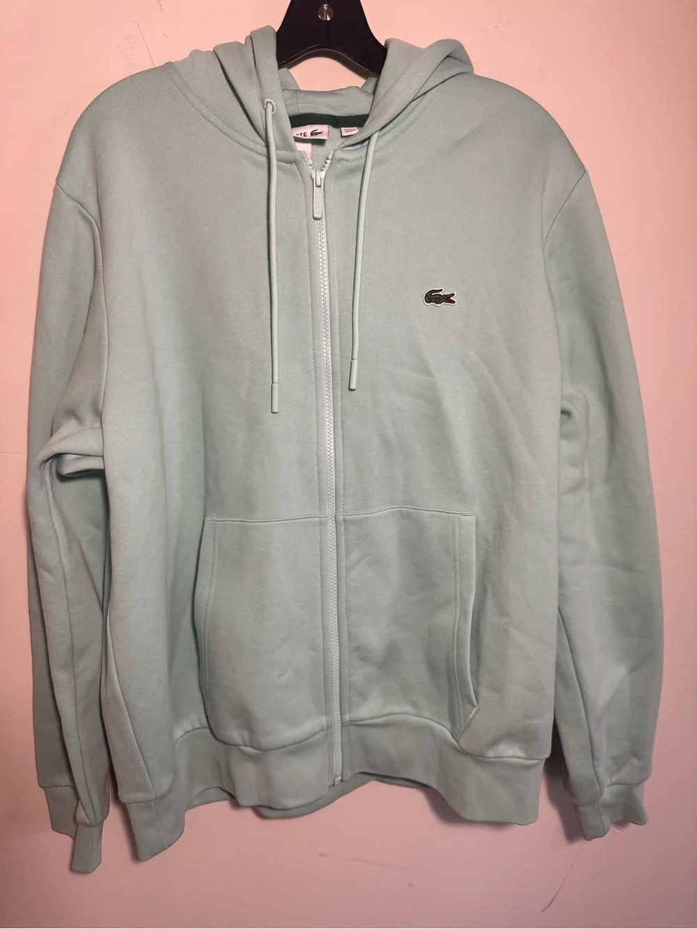 Lacoste Men’s Zip-Up Fleece Hoodie in mint green size XL